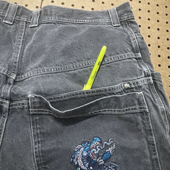 JNCO Jean Shorts Mens 38x12.5 Washed Black Snake Double Deep Pockets Y2K 2000’s - Picture 11 of 16